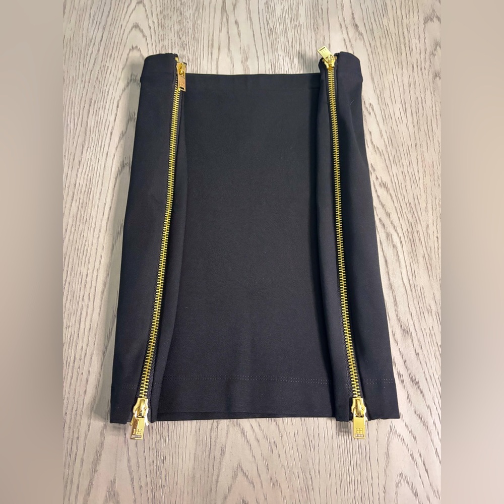 NWOT Haute Hippie Bodycon Black Mini Skirt With Gold Zippers On Sides Size 8 - Picture 3 of 7